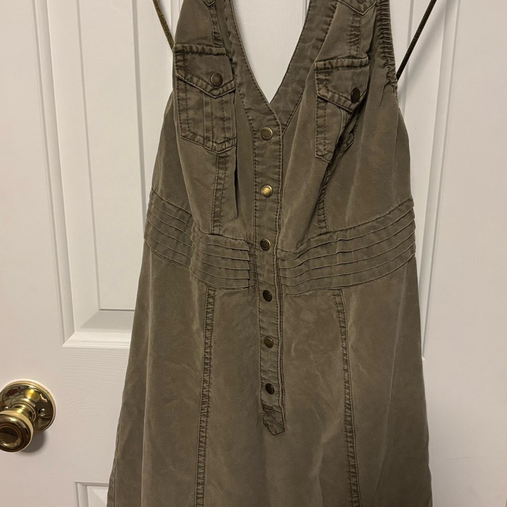 GUESS Olive Green Halter Button-Down Denim Dress